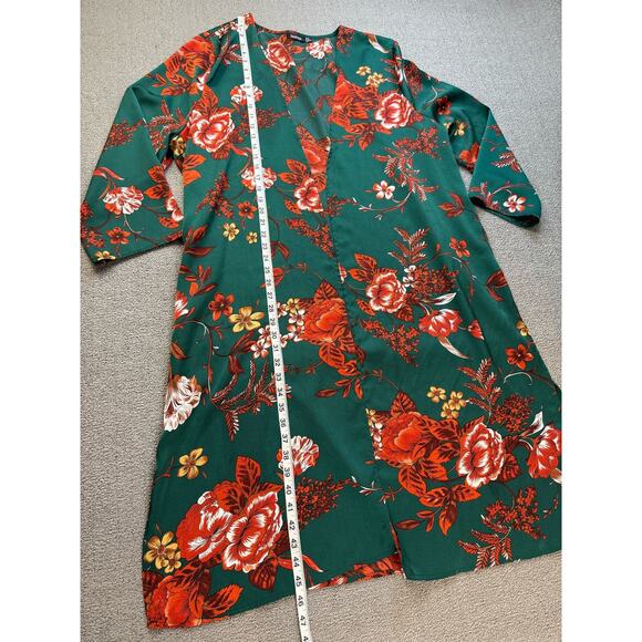 Boohoo Kimono Duster Floral Green US Size 18 - Picture 6 of 9